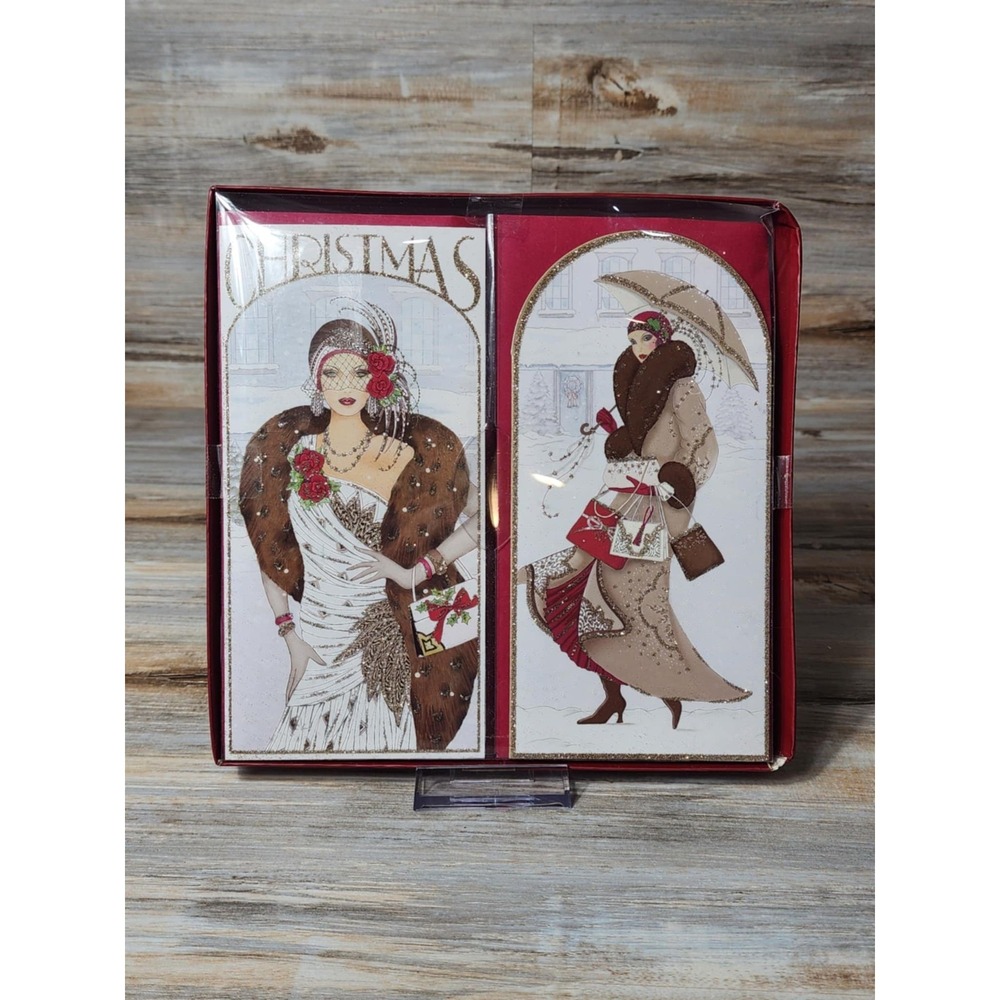 Gorgeous Glittery Flapper Retro Style Christmas Card Set